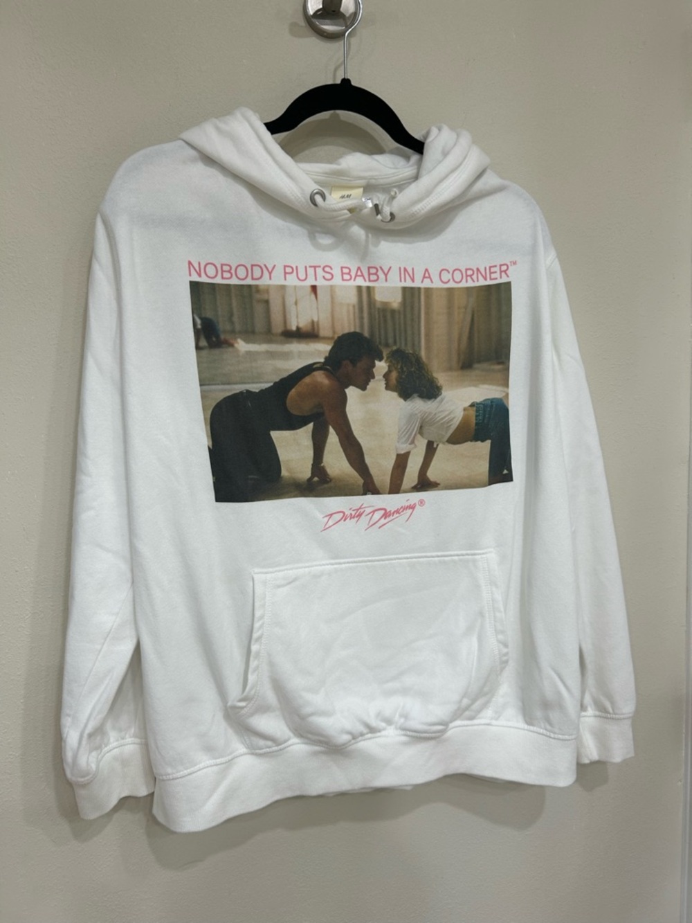 H&M White Graphic Hoodie with Pink Text